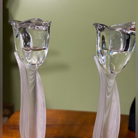 Mikasa-Aria Tulip Candleholders Lead Crystal Frosted 8" Leaves&Tulip. Like new! - Picture 6 of 10